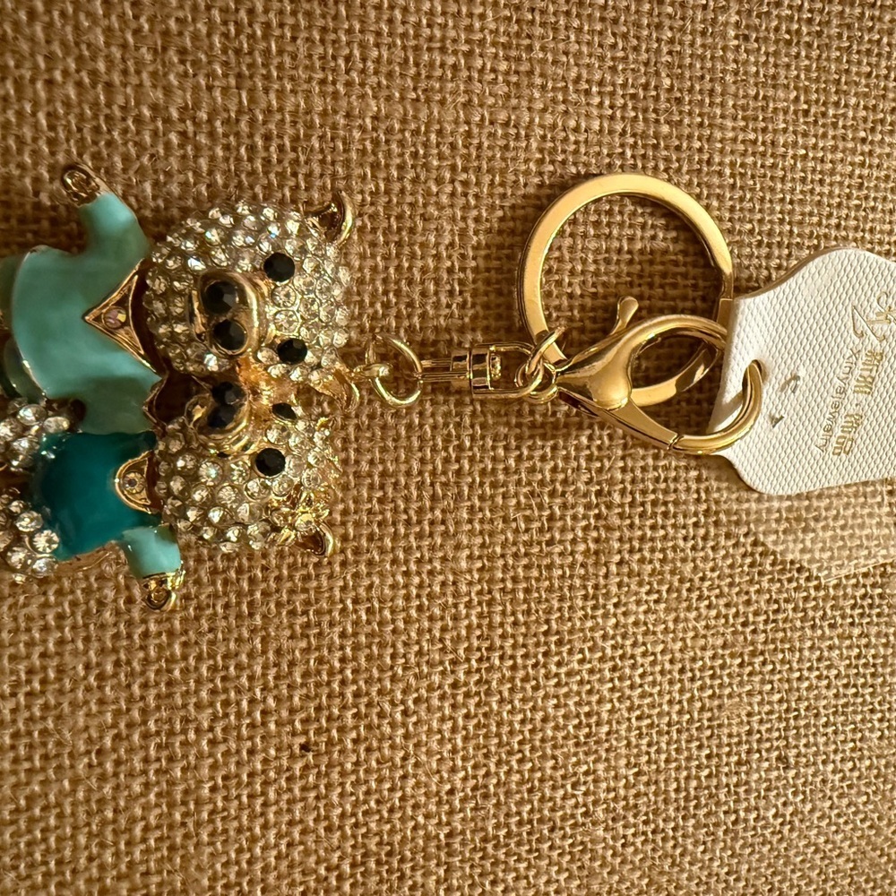 Elegant Gold and Blue Bear Keychain